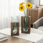 Vase Wooden Body With Glass Insert