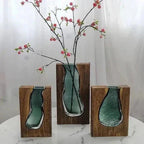 Vase Wooden Body With Glass Insert