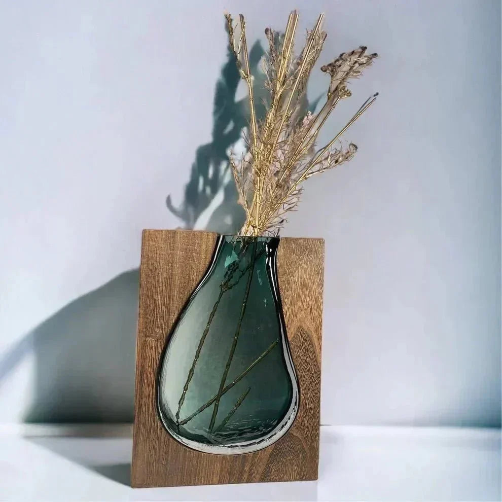 Vase Wooden Body With Glass Insert