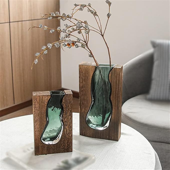 Vase Wooden Body With Glass Insert