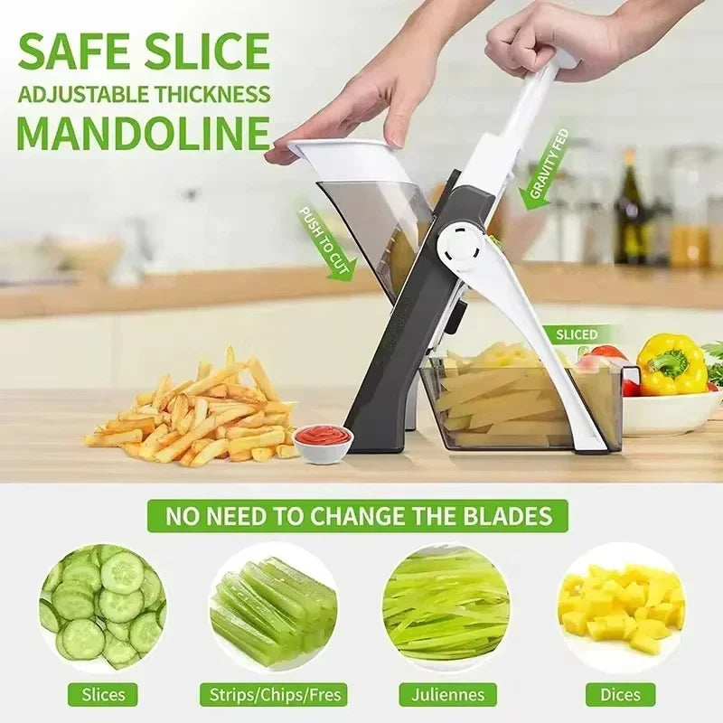 Vegetable Chopper 5-in-1 Stainless Steel Blades Safety Guard