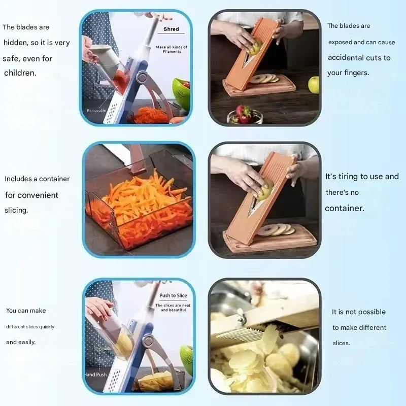 Vegetable Chopper 5-in-1 Stainless Steel Blades Safety Guard