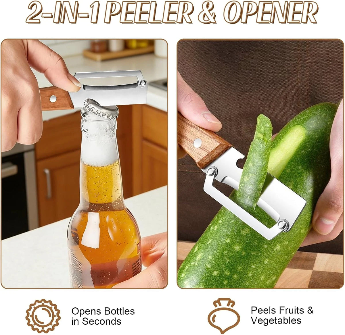 Vegetable Peeler Wide Blade & Julienne Contoured Wooden Handle