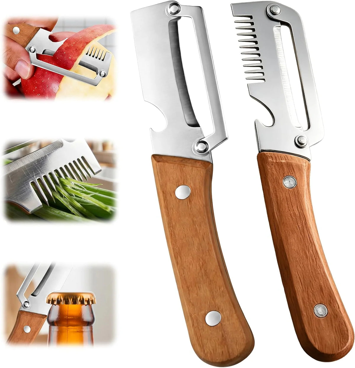 Vegetable Peeler Wide Blade & Julienne Contoured Wooden Handle