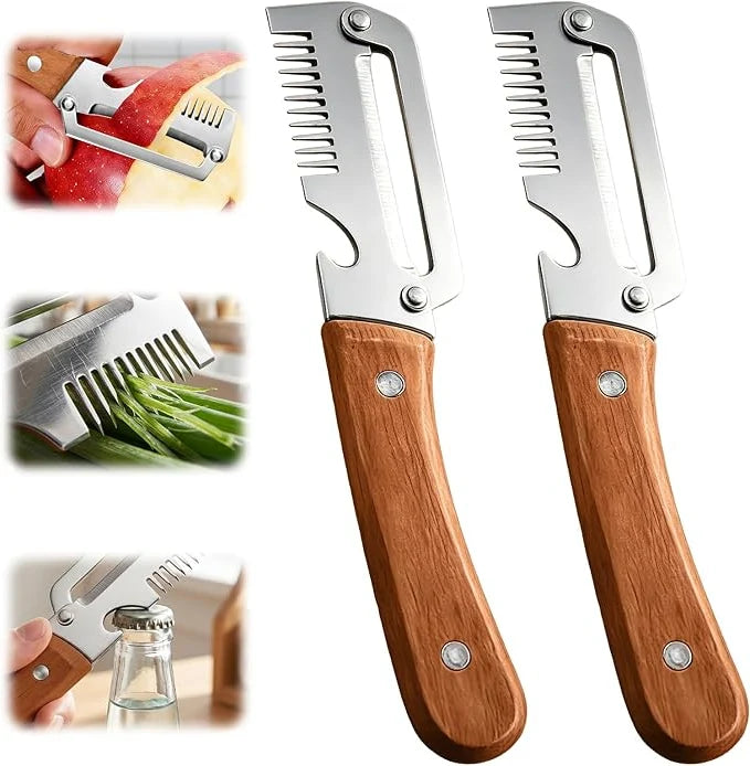 Vegetable Peeler Wide Blade & Julienne Contoured Wooden Handle