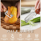 Vegetable Peeler Wide Blade & Julienne Contoured Wooden Handle