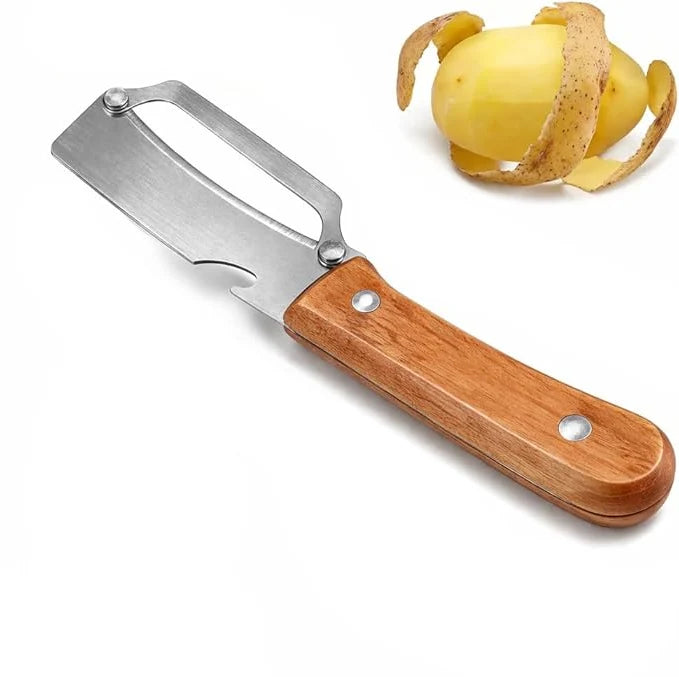 Vegetable Peeler Wide Blade & Julienne Edge Contoured Wooden Handle