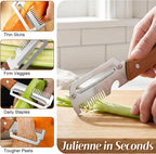Vegetable Peeler Wide Blade & Julienne Edge Contoured Wooden Handle