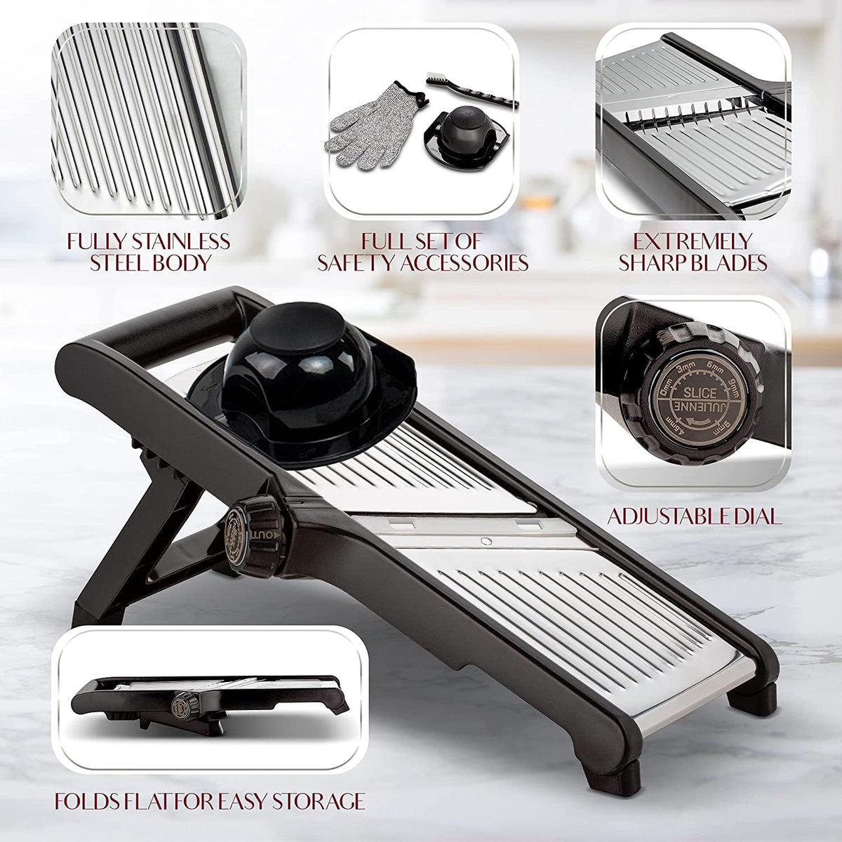Vegetable Slicer Adjustable Stainless Steel Blade & Glove