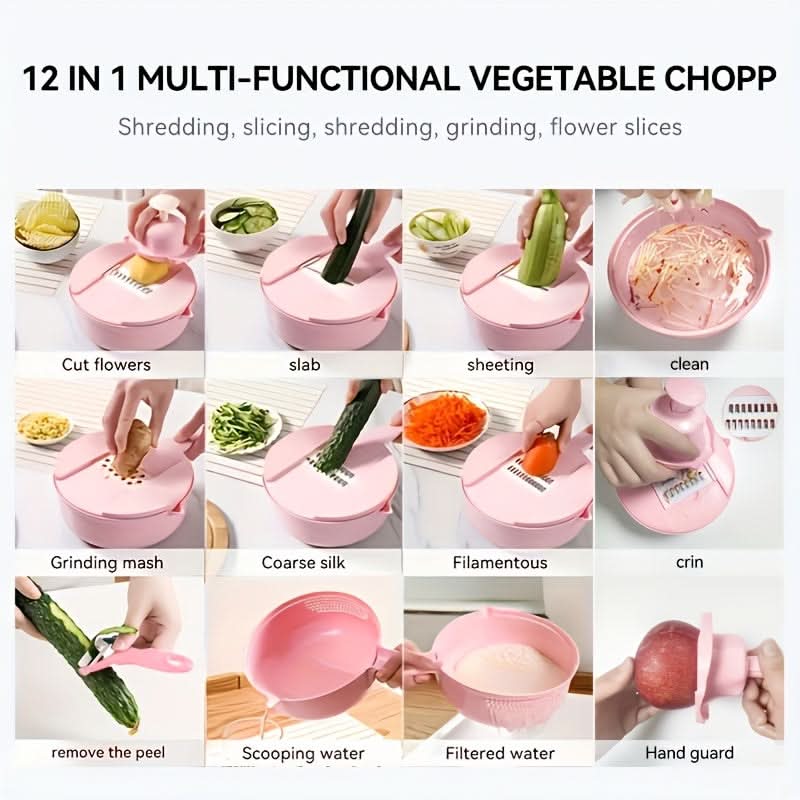 Vegetable Slicer & Chopper 12 Interchangeable Blades Hand Guard