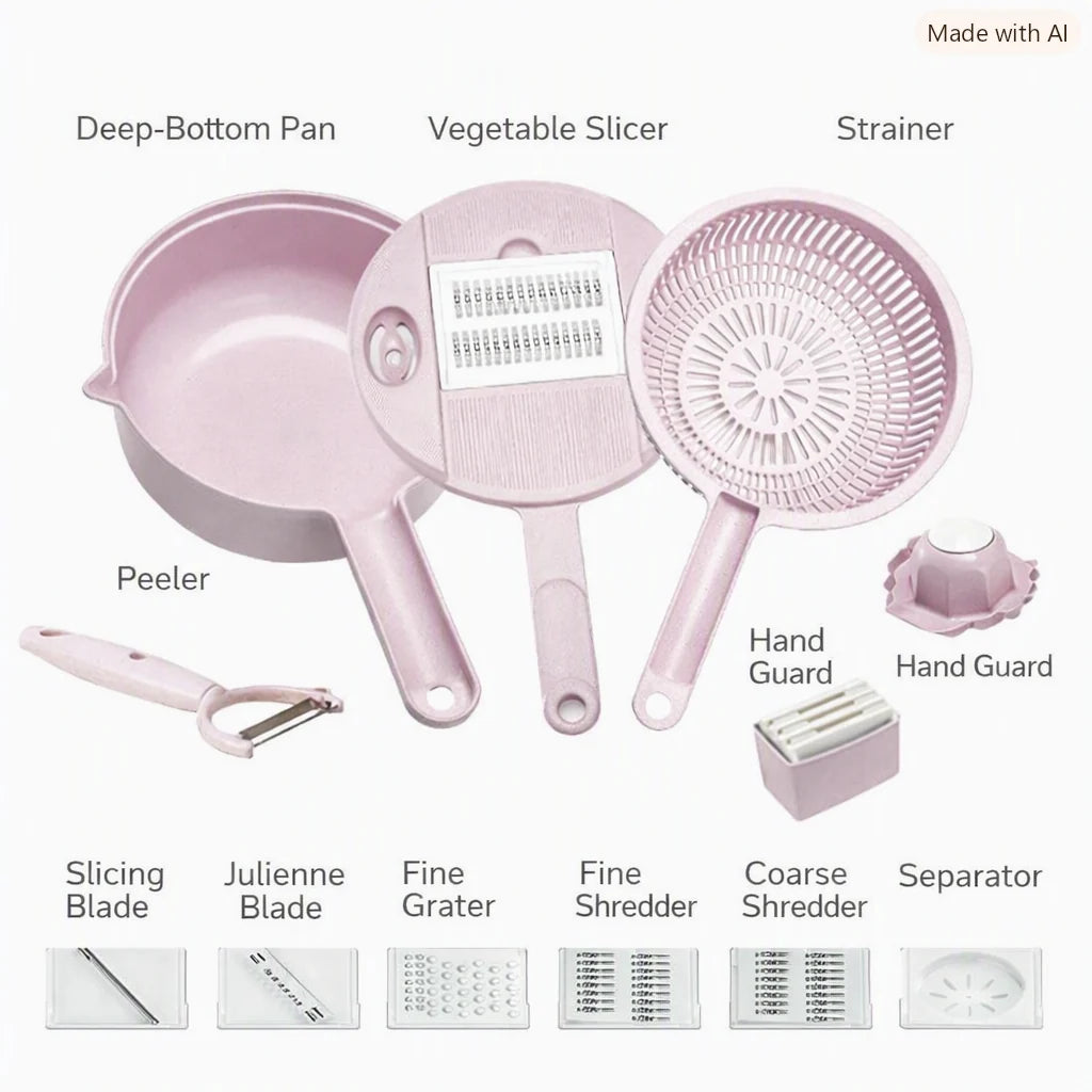 Vegetable Slicer & Chopper 12 Interchangeable Blades Hand Guard