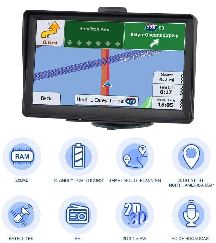 Vehicle GPS Navigator 7-Inch Touchscreen Live Traffic & Lifetime Maps