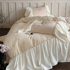Velvet Bedding Set Microfiber Butterfly Embroidery & Ruffled Trim