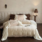 Velvet Bedding Set Microfiber Butterfly Embroidery & Ruffled Trim