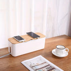 Ventilated Bamboo Cable Organizer Box (Power Strip Storage)
