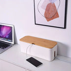 Ventilated Bamboo Cable Organizer Box (Power Strip Storage)