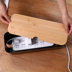 Ventilated Bamboo Cable Organizer Box (Power Strip Storage)