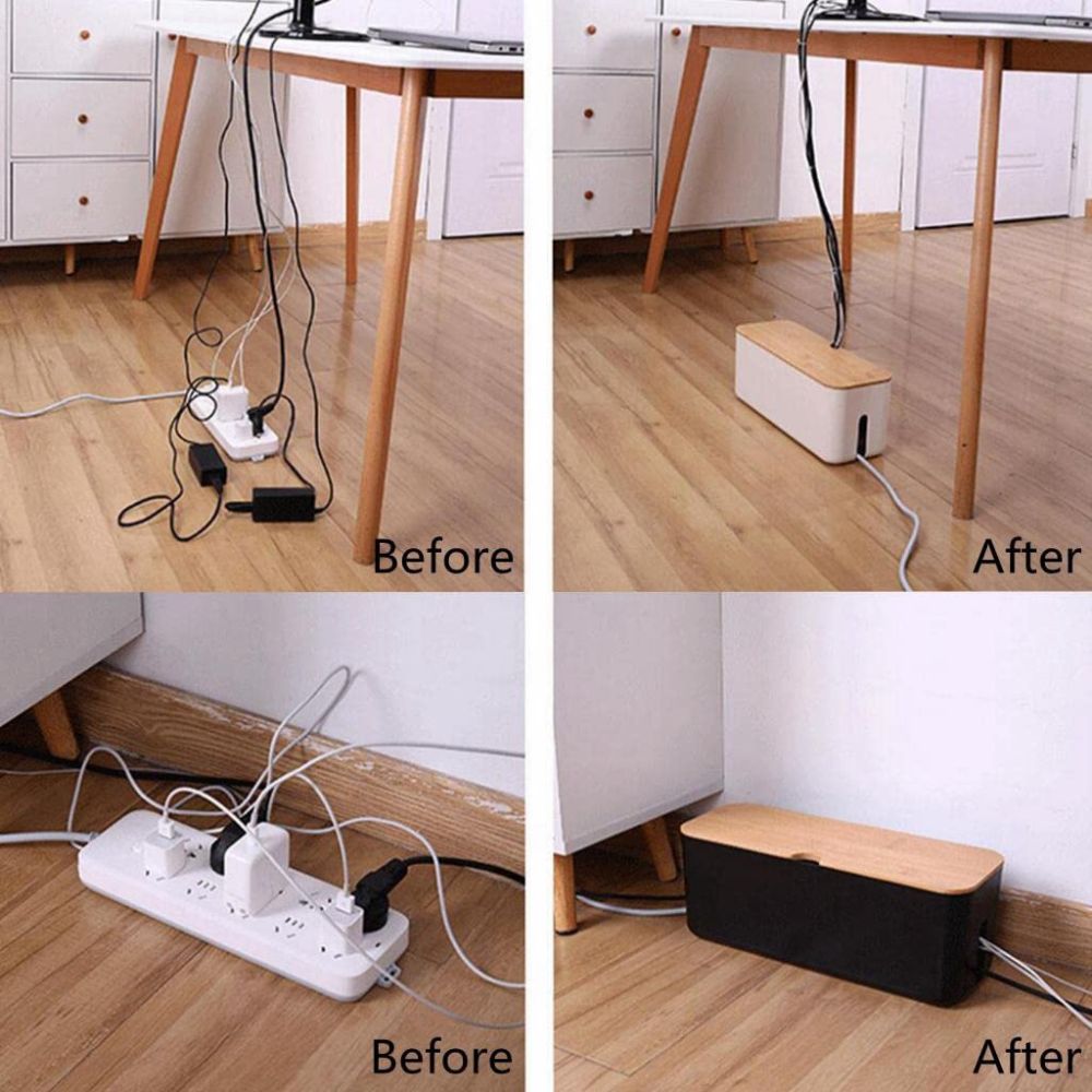 Ventilated Bamboo Cable Organizer Box (Power Strip Storage)