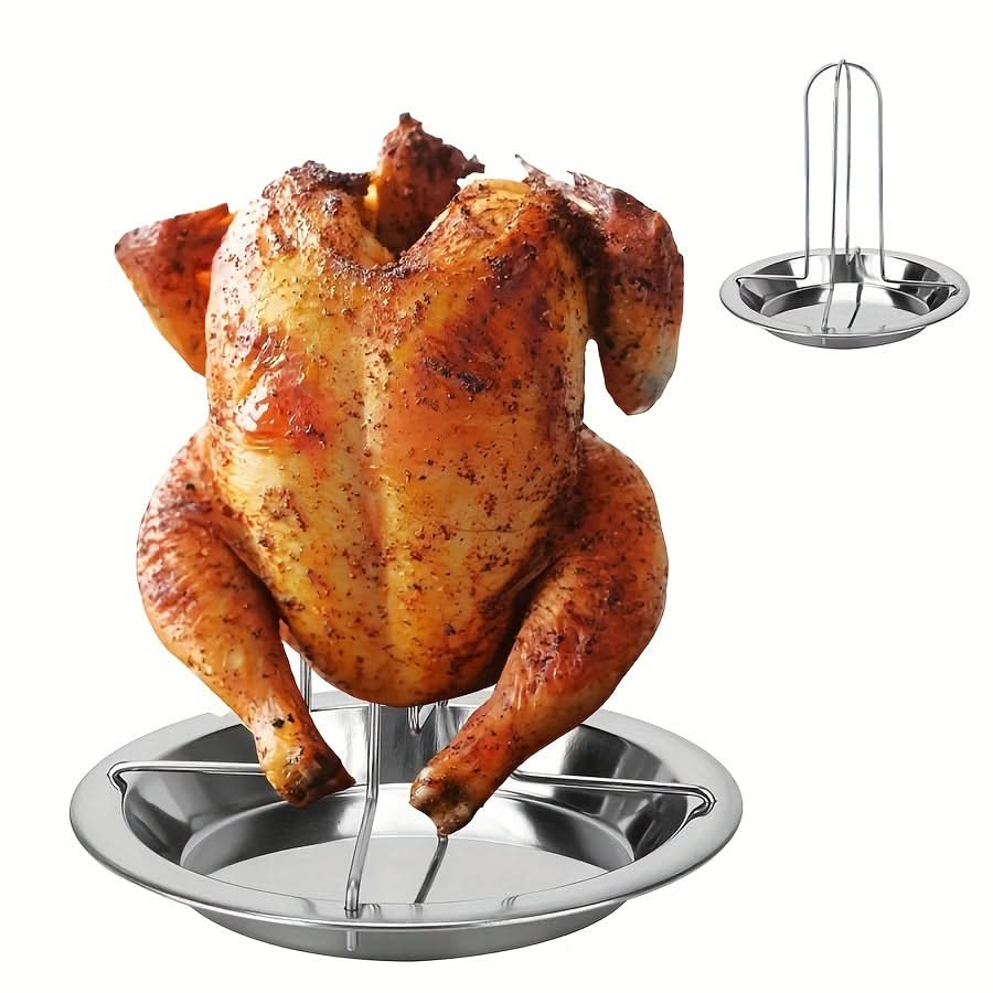 Vertical Chicken Roasting Rack Stainless Steel Foldable Drip Tray