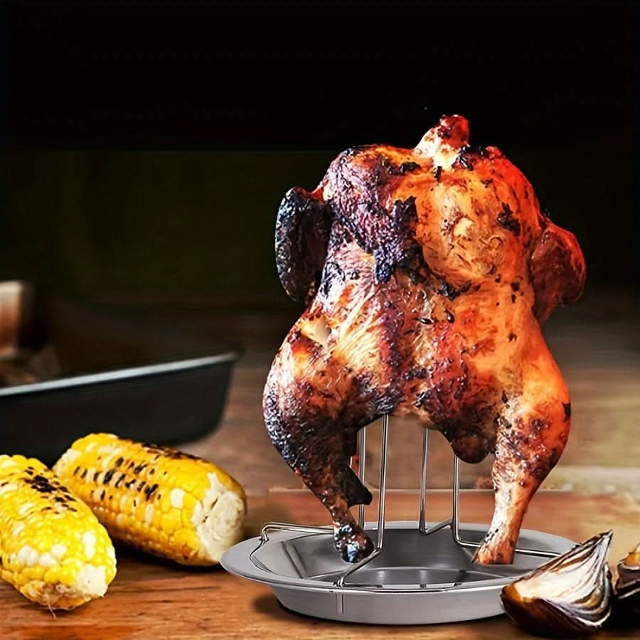 Vertical Chicken Roasting Rack Stainless Steel Foldable Drip Tray