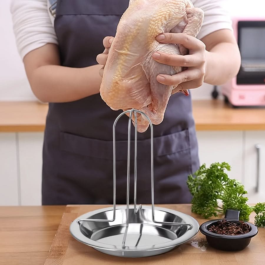 Vertical Chicken Roasting Rack Stainless Steel Foldable Drip Tray