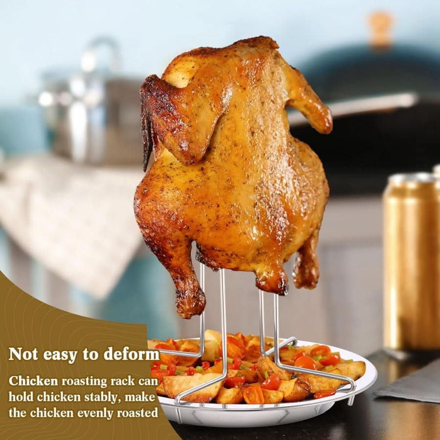 Vertical Chicken Roasting Rack Stainless Steel Foldable Drip Tray