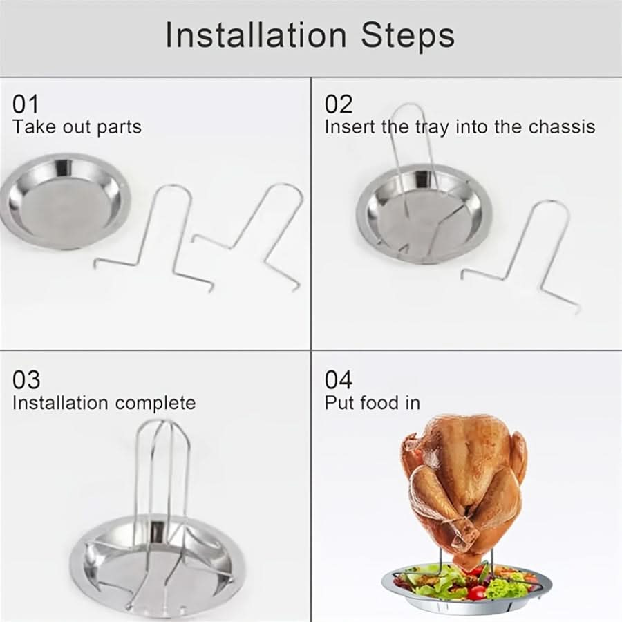 Vertical Chicken Roasting Rack Stainless Steel Foldable Drip Tray