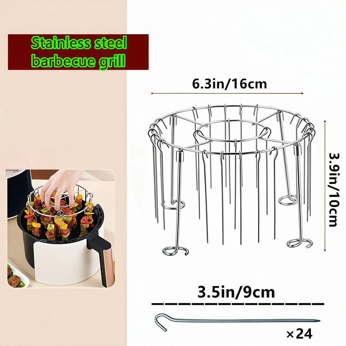 Vertical Skewer Rack Stainless Steel Detachable 24 Skewers