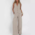 Vest Set Cotton-Linen Sleeveless V-Neck