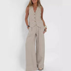 Vest Set Cotton-Linen Sleeveless V-Neck