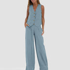 Vest Set Cotton-Linen Sleeveless V-Neck