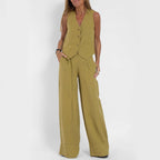 Vest Set Cotton-Linen Sleeveless V-Neck
