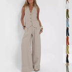Vest Set Cotton-Linen Sleeveless V-Neck