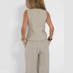 Vest Set Cotton-Linen Sleeveless V-Neck