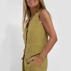 Vest Set Cotton-Linen Sleeveless V-Neck