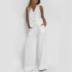 Vest Set Cotton-Linen Sleeveless V-Neck