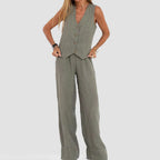 Vest Set Cotton-Linen Sleeveless V-Neck
