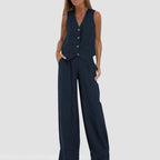 Vest Set Cotton-Linen Sleeveless V-Neck