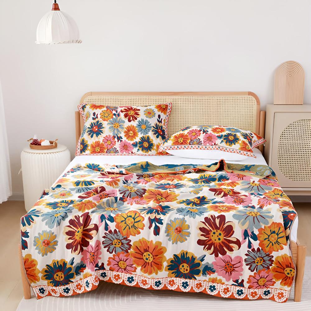 Vibrant Reversible Organic Cotton Blanket (Machine Washable)