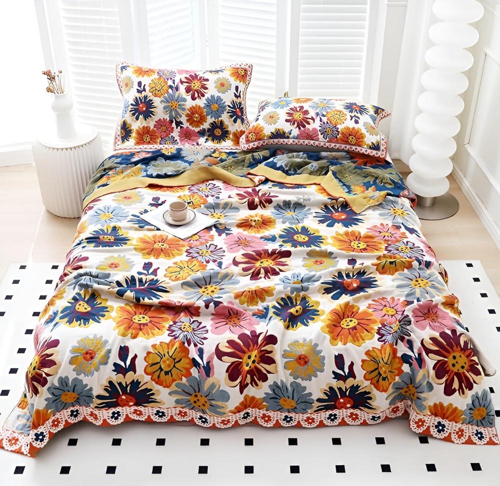 Vibrant Reversible Organic Cotton Blanket (Machine Washable)