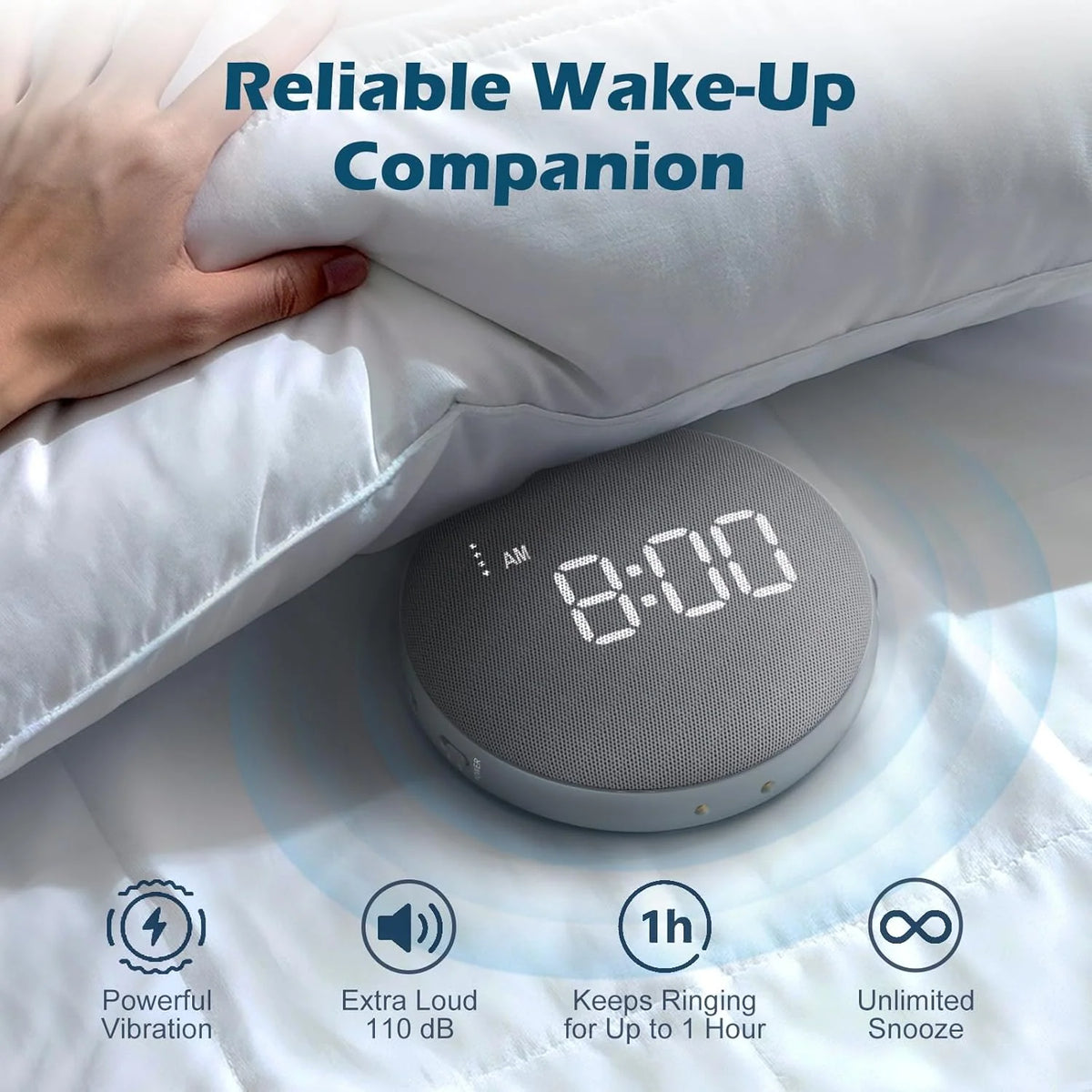 Vibrating Alarm Clock Rechargeable Under-Pillow 110 Decibel