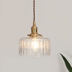 Vintage Brass & Glass Dimmable Pendant Light (Hardwired)