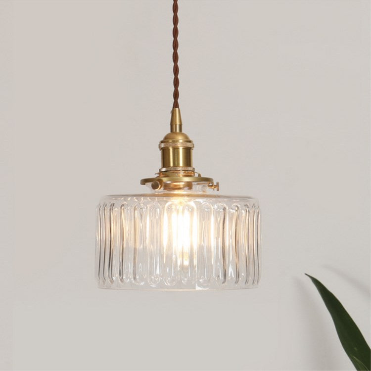 Vintage Brass & Glass Dimmable Pendant Light (Hardwired)