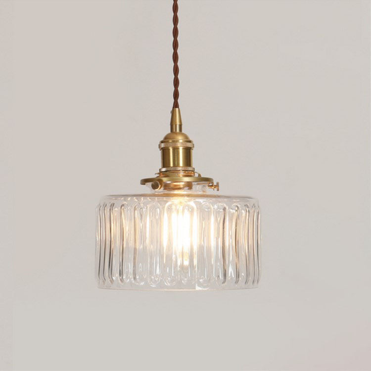 Vintage Brass & Glass Dimmable Pendant Light (Hardwired)