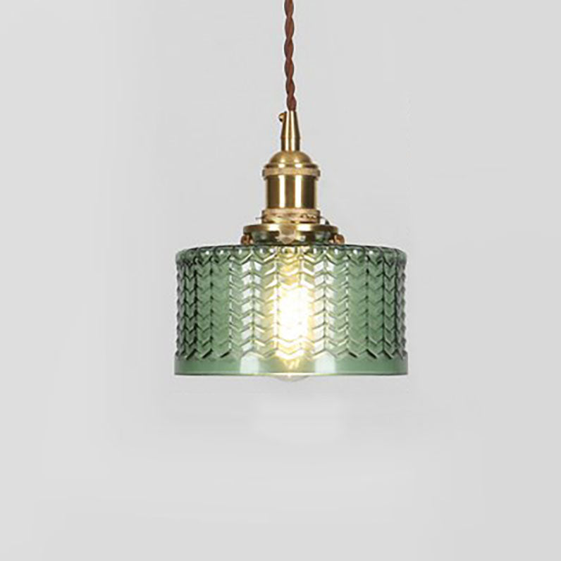 Vintage Brass & Glass Dimmable Pendant Light (Hardwired)