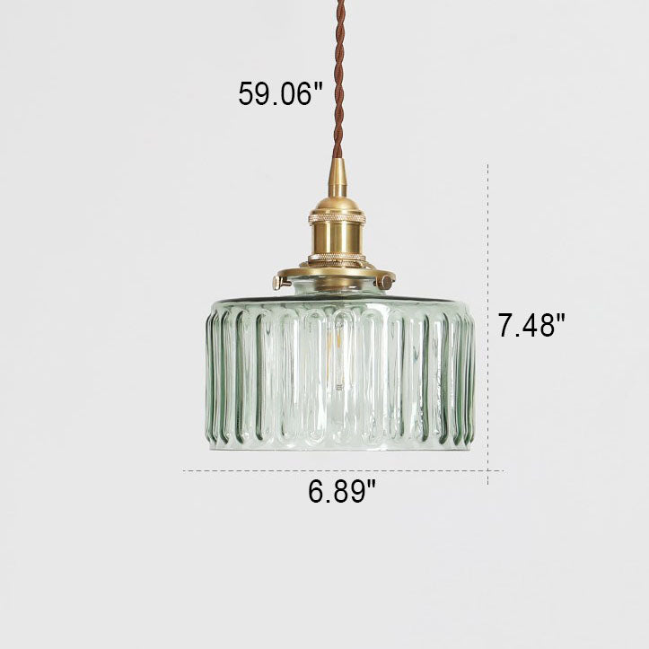 Vintage Brass & Glass Dimmable Pendant Light (Hardwired)