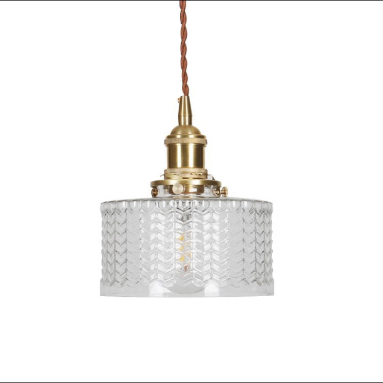 Vintage Brass & Glass Dimmable Pendant Light (Hardwired)