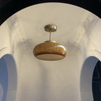 Vintage Brass Yellow Glass Semi-Flush Ceiling Light