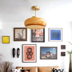 Vintage Brass Yellow Glass Semi-Flush Ceiling Light