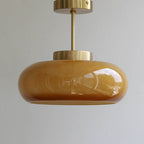Vintage Brass Yellow Glass Semi-Flush Ceiling Light